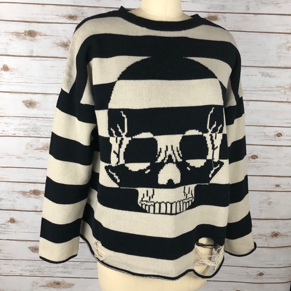Iron Fist Sweaters - Iron + Fist Skull Cream & Black Distressed Sweater